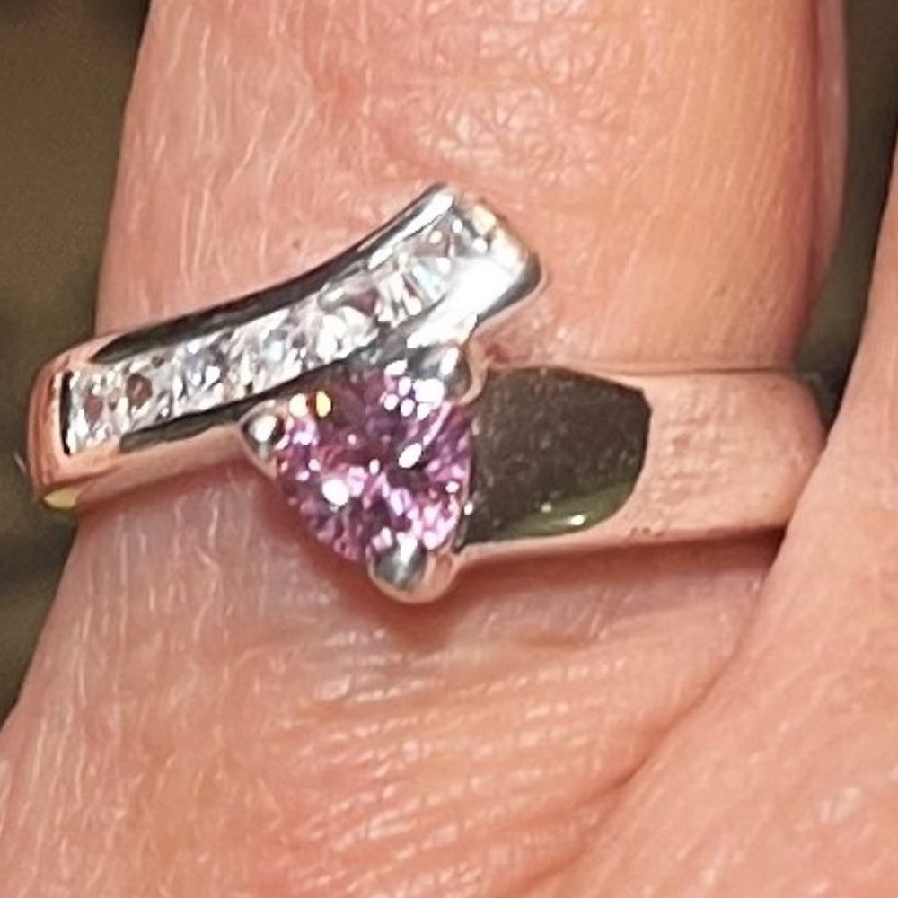 Silver 925 and CZ Pink Heart Ring